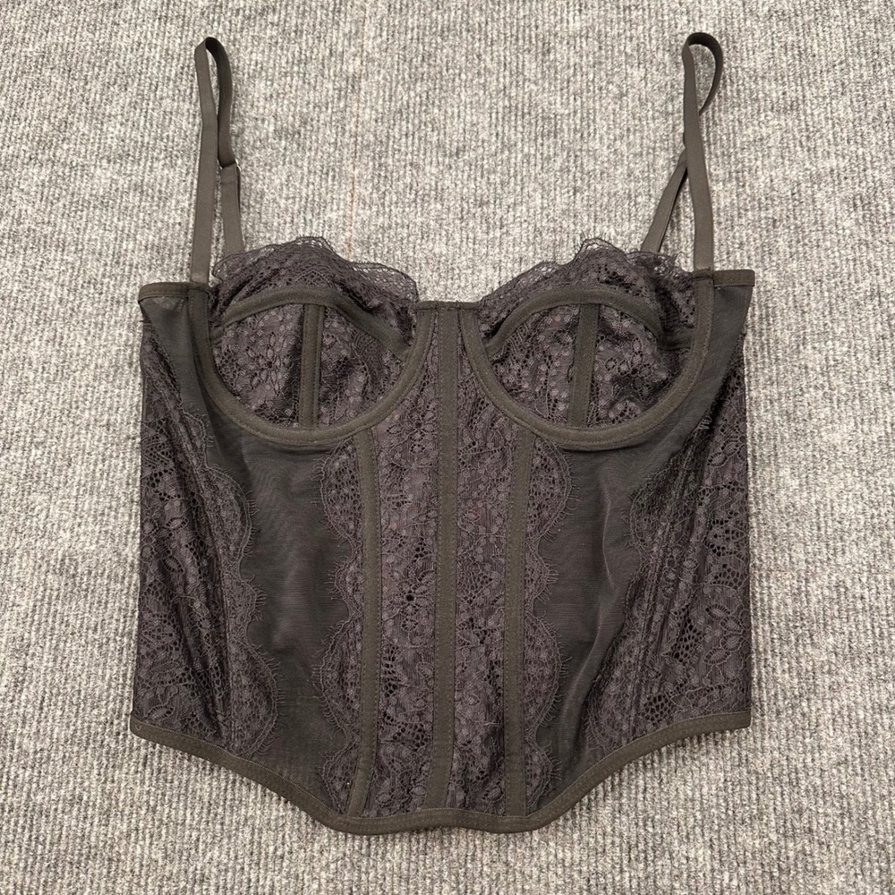 Bustier Corset Top Womens M Lace Mesh Boning Black Modern Night Goth BTC Sexy